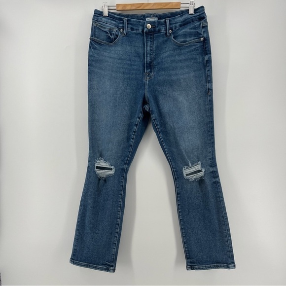 Good American Good Legs Stovepipe Distressed Jeans GLC1380T BLUE673 Size 15 - Picture 1 of 11